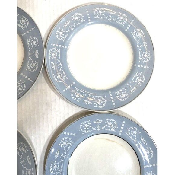 Arklow Belvedere Salad Plate Arkbel White scrolls Urns on blue/gray READ VTG - Picture 3 of 13